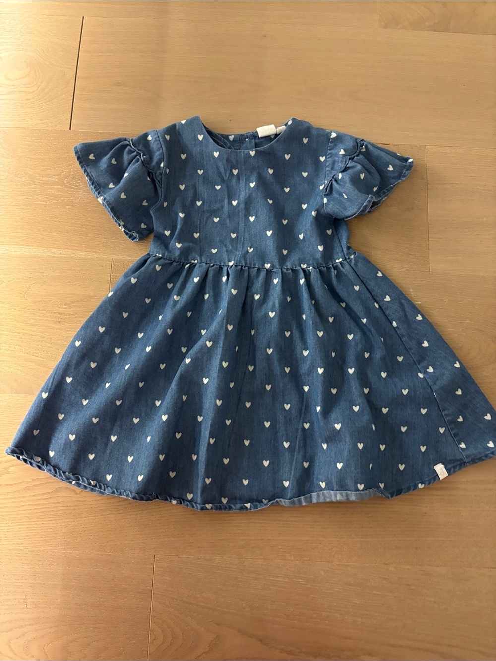 deux par deux Denim Heart Print Dress in Blue